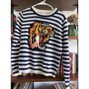 Jamison stripe and tiger wool sweater.